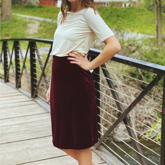 Chaus Vintage Burgundy A-Line Velvet Skirt, Size 34 - Picture 2 of 10